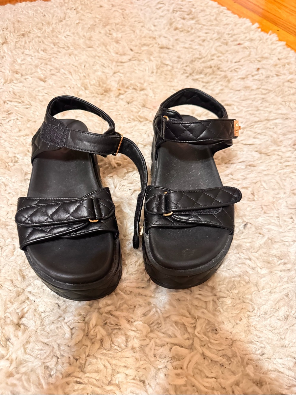 SO Black Quilted Platform Sandals